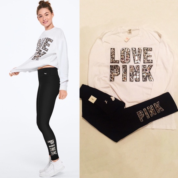 VS Pink Bling leopard logo legging & Tee outfit - Picture 2 of 5